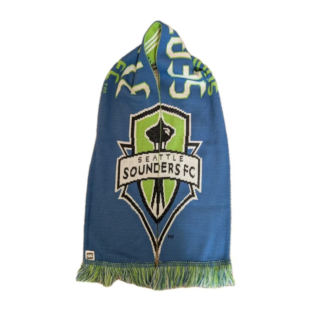 Seattle Sounders FC Soccer Club Knit Scarf Adidas Green And Blue Double Sided